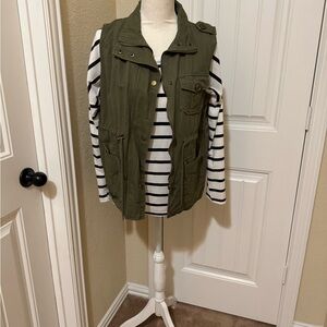 Striped Long Sleeve Tee with Olive Vest